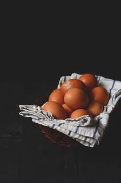 Chicken eggs on the table Stock Photos