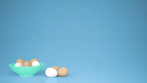 Chicken eggs into a turquoise cup on the table, blue background with copy spa Stock Illustration