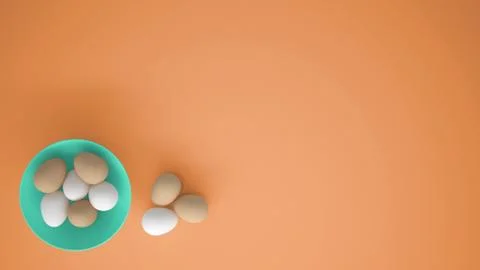 Chicken eggs into a turquoise cup on the table, orange background with copy s Stock Illustration