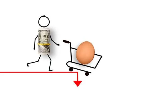 Chicken eggs on the white background with dollars. Eggs price. 写真素材