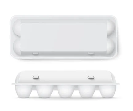 Chicken eggs white packaging 3d mockup, realistic vector illustration isolated Stock Illustration