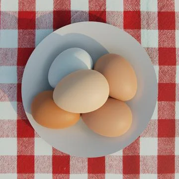 Chicken eggs in a white plate on the table Stock Illustration