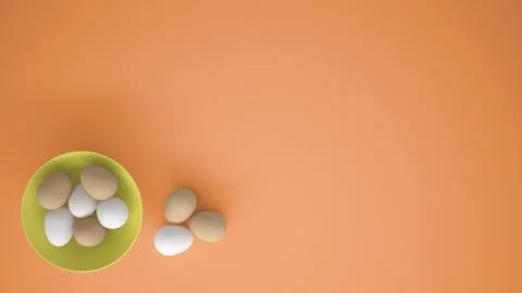 Chicken eggs into a yellow cup on the table, orange background with copy spac Stock Illustration