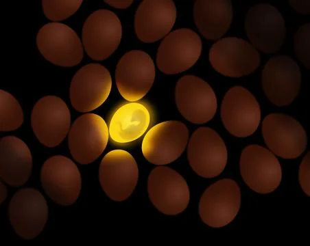 A chicken embryo is seen inside an egg and is among many other eggs in this 3 Stock Illustration