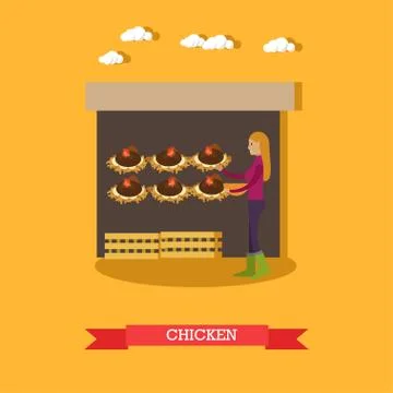 Chicken farm flat vector illustration Stock Illustration