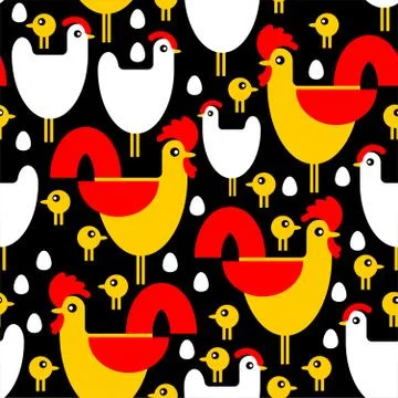 Chicken Farm pattern seamless. Chicken and rooster and chicken background. Ch Stock Illustration