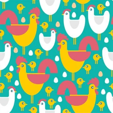 Chicken Farm pattern seamless. Chicken and rooster and chicken background. Ch Stock Illustration