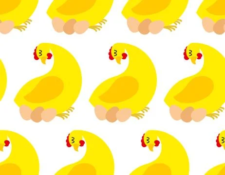 Chicken farm seamless pattern. Vector background of chickens and eggs. Many h Illustrazione stock