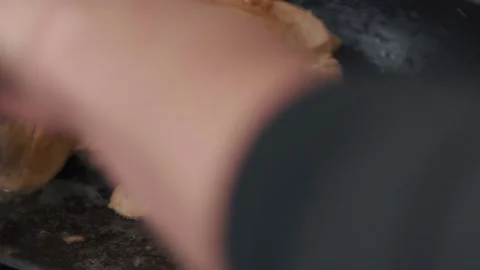 Chicken fillet is fried in a pan. 스톡 동영상 161114990