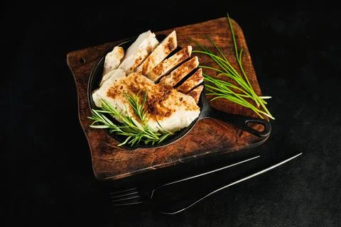 Chicken fillets fried until half cooked,product.Semi-finished chicken fillets Foto stock