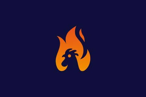 Chicken fire logo design . creative chicken head with flame or fire in one fo Stock Illustration