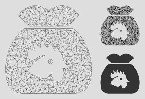 Chicken Food Sack Vector Mesh Carcass Model and Triangle Mosaic Icon Stock Illustration