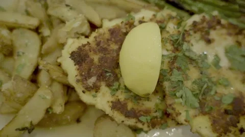 Chicken Francese Overhead pan right close up Cherry Hill NJ 4K Stock Footage 274844351