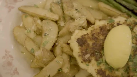 Chicken Francese Overhead slow motion close up Cherry Hill NJ 4K Video stock 274844350