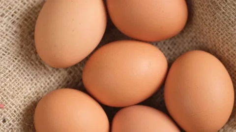 Chicken fresh raw eggs. Chicken egg, rotation shot, Many fresh raw chicken egg Stock Footage 221396364