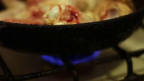 Chicken fried in a pan Stock Footage