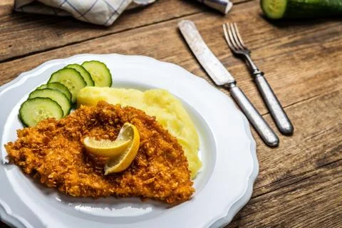 Chicken fried schnitzel Stock Photos