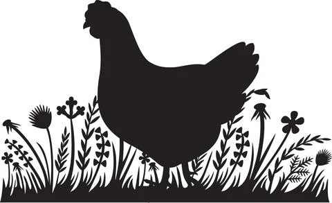 Chicken in grass Stock Illustration