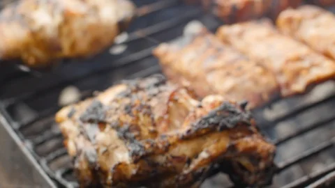 Chicken On A Grill Closeup Video stock 87699846