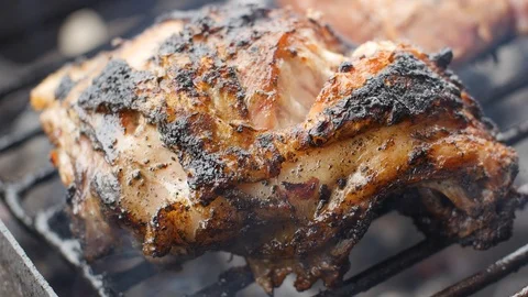 Chicken On Grill Closeup Video stock 87718584
