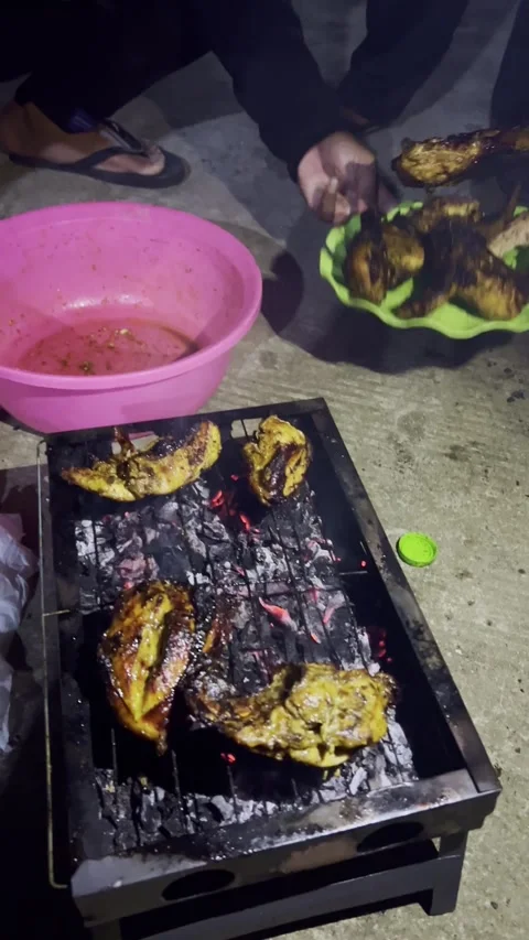 Chicken Grilling on Barbecue Video stock 332334436