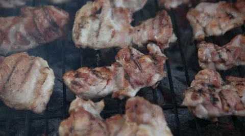 Chicken grilling on barbeque Stock Footage 55824148