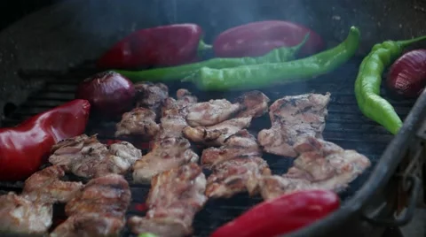 Chicken grilling on barbeque Stock Footage 55824354