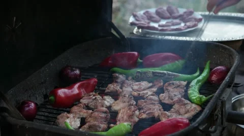 Chicken grilling on barbeque Stock Footage 55824718