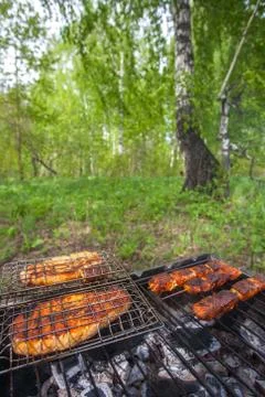 Chicken grilling bbq Stock Photos