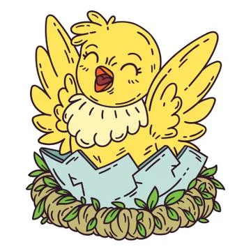 Chicken hatches from the egg. Stock Illustration