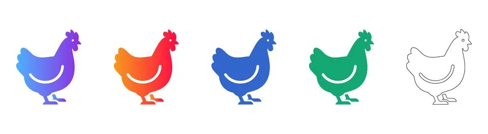 Chicken Icon Set in Vibrant Gradient and Line Art Stock Illustration