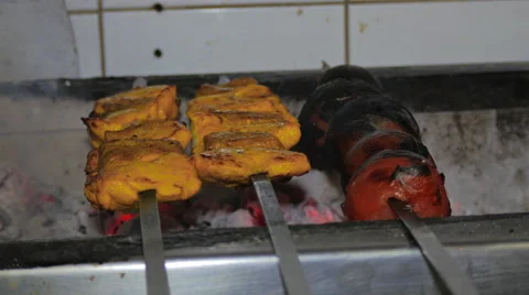 Chicken Kebab on a BBQ grill Stock Footage 40976404