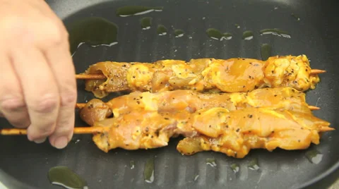 Chicken Kebabs Timelapse In Griddle Pan Stock Footage 38852818