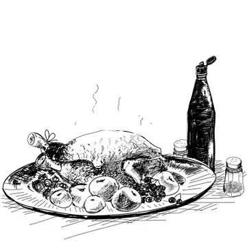 Chicken with ketchup Stock Illustration