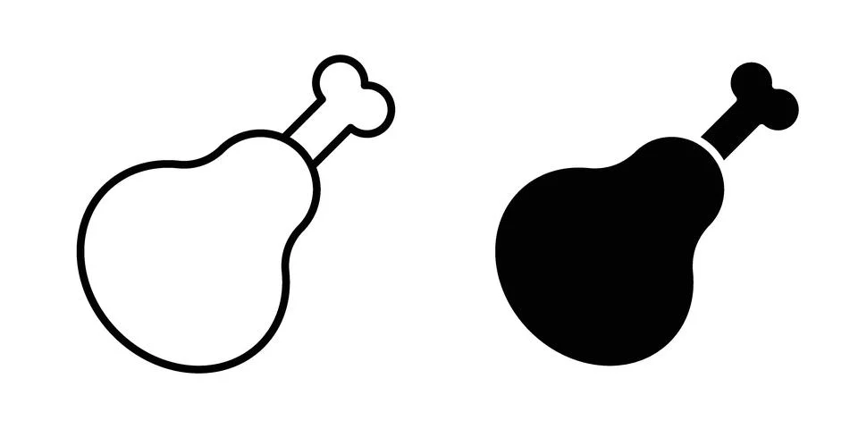 Chicken leg icon vector concepts, line and silhouette style Stock Illustration