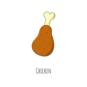 Chicken leg. Isolated object on white. Vector cartoon illustration. Stock Illustration