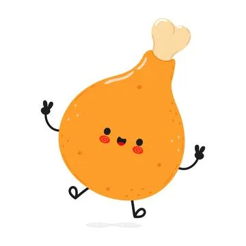 Chicken leg jumping character. Vector hand drawn cartoon kawaii character i.. Stock Illustration