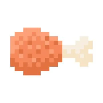 Chicken leg pixel art vector icon, cartoon fried, grilled hen meat, fast food Stock Illustration