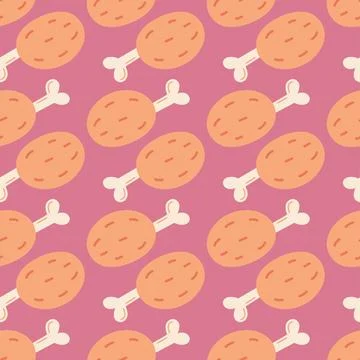 Chicken leg seamless pattern with hand drawn roasted drumstick for cafe fabric Ilustración de archivo