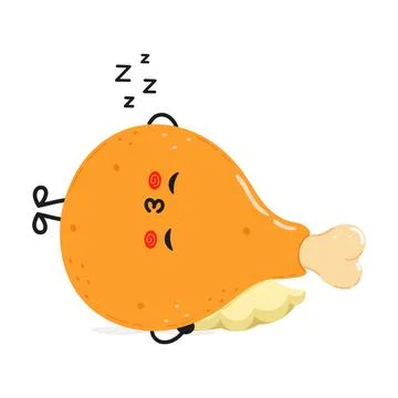 Chicken leg sleeping character. Vector hand drawn cartoon kawaii character .. Stock Illustration