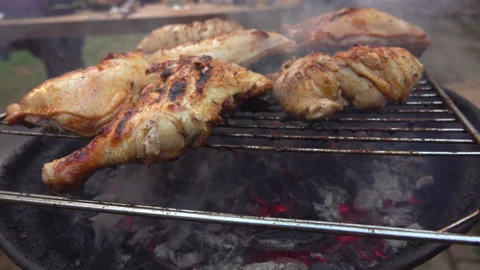 Chicken legs roasted on the grill Video stock 88561988