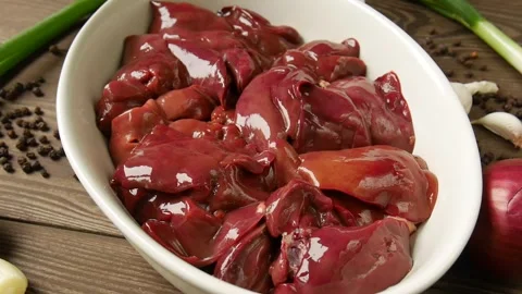 Chicken liver on a plate. Stock Footage 297249945