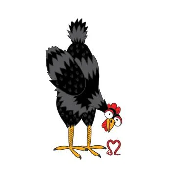 Chicken looking at a worm, which depicts the heart. Stock Illustration