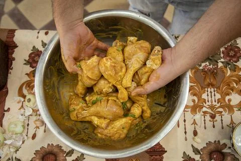 A chicken making process in home Fotos Stock