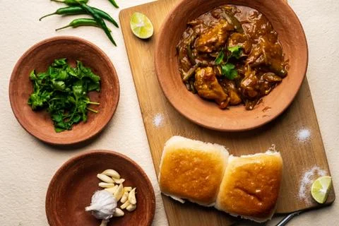 Chicken masala with bread Stock Photos