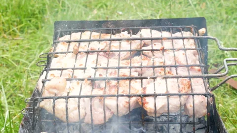 Chicken meat on barbecue grill. Stock Footage 135018170