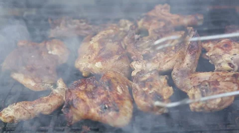 Chicken meat on bbq grill Stock Footage 41783134