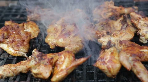 Chicken meat on bbq grill Stock Footage 41784633