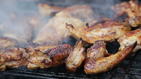 Chicken meat on bbq grill Stock Footage 41784831