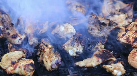 Chicken meat on bbq grill Stock Footage 46072083